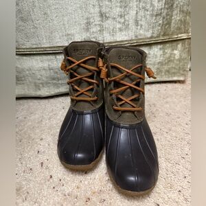 Sperry Olive Green and Dark Brown Waterproof Duck Boots